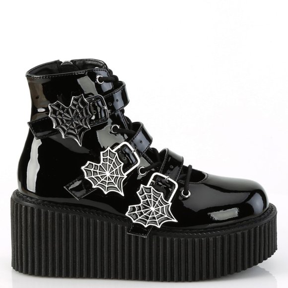 Gothic Spiderweb Creeper Lace Up Ankle Boots - Picture 1 of 5